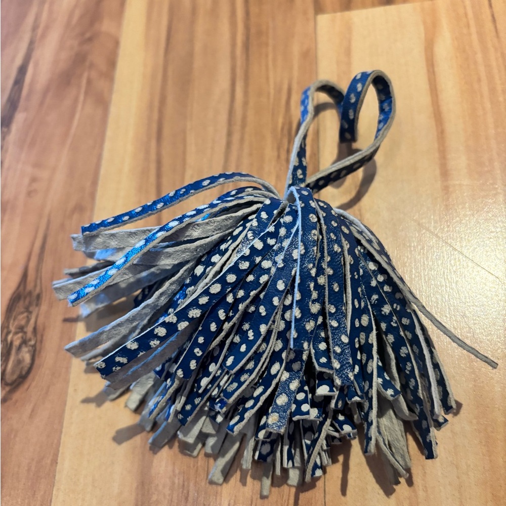 Clare V Leather Tassel in Blue with White Dots